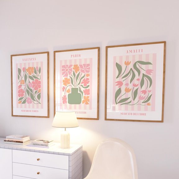 Flower Market Prints Amalfi Poster Soft Girl Dreamy Pastel Wall Art Pink Bedroom Art Vintage Decor Trendy Wall Art Set 3