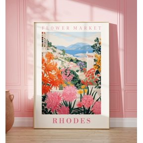 Flower Market Rhodes Greece Floral Illustration Botanical Poster , Poster Print Only