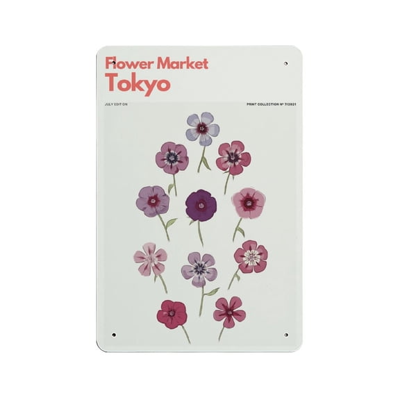 Flower Market Tokyo Print, Botanical tin sign, Floral Print, Flower Market Printable, Botanical Wall Art, Retro style, farmhouse decoration, home, bar, restaurant, garage, tin sign 5.5x8 inches