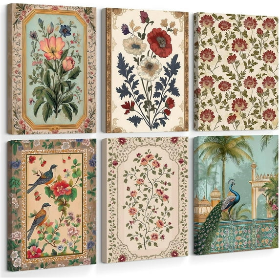 Flower Market WallFloral Canvas Pictures Colorful Botanical Wall Decor Wildflower Prints Painting Pink and Purple Flower Poster Artwork for Bedroom Living Room