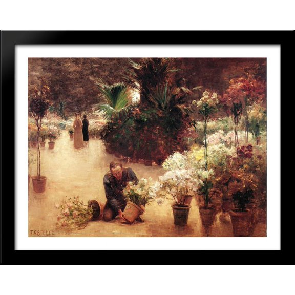 Flower Mart 36x28 Large Black Wood Framed Print Art by T. C. Steele