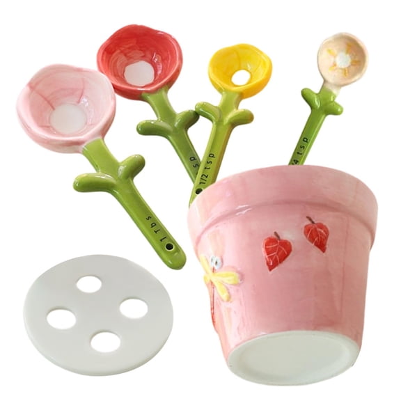 Flower Measuring Cups - Decorative Ceramic Set, Baking Spoon Tools, Floral Kitchen Gadgets, Precision Coffee Measures, Indoor Cooking Use, Home Dish Prep, Table Baking Accessoriesenhancing ooking co