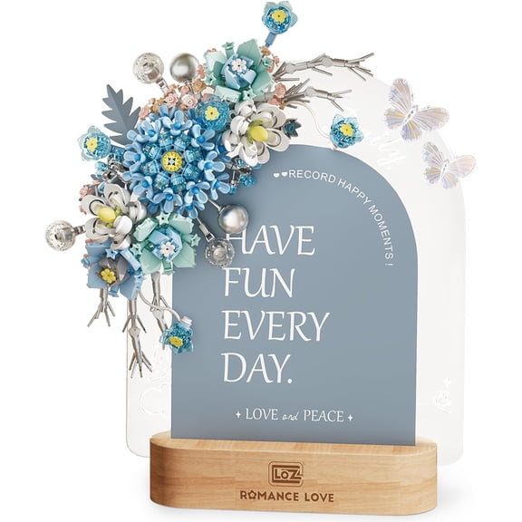 Flower Message Board Building Blocks Set,Creative DIY Night Light Dry Erase Board with Erasable Pen,Acrylic Lighting Memo Note Board,Home Decor (Blue)
