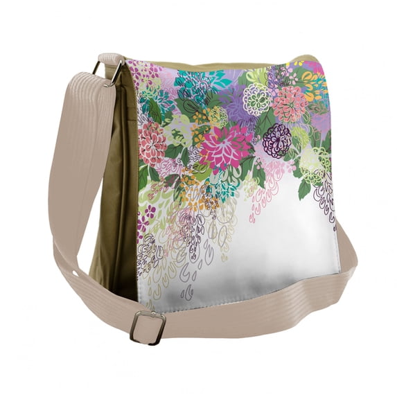 Flower Messenger Bag, Vintage Boho Inspiration, Unisex Cross-body, by Ambesonne