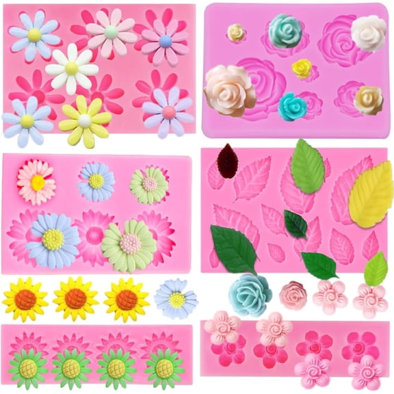 Flower Molds Silicone Chocolate Mold,Rose Leaf Daisy Sunflower Chrysanthemum Small Flowers Fondant Molds for Cupcake Candy Cake Pop Puck Decoration DIY Crafts Polymer Clay