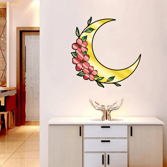 Flower Moon Flowers Roses Vinyl Stained Glass Film Static Cling Window Waterproof Decal for Girls Boys Kids Room Bedroom Nursery House Fun Home Decor Stickers Wall Art Vinyl Decoration (5x5 inch)