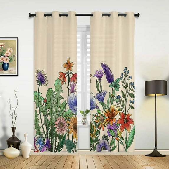 Flower Morning Glory Lavender Plant Window Curtains Luxury Curtains for Living Room Bedroom Curtains Printed Valance Drapes