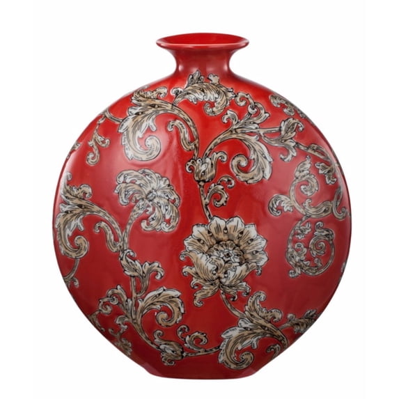 Flower Motif Vase In Red
