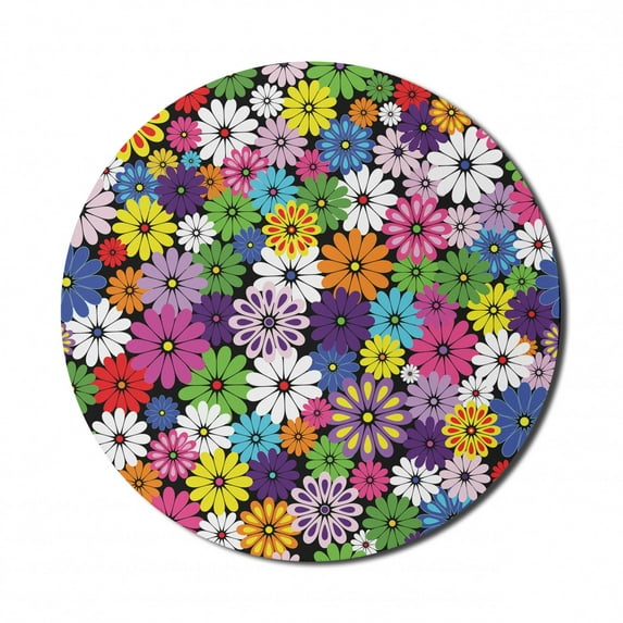 Flower Mouse Pad for Computers, Floral Vivid Pattern with Colorful Flowers Daisies Wildflowers Cheerful Natural, Round Non-Slip Thick Rubber Modern Gaming Mousepad, 8" Round, Multicolor, by Ambesonne