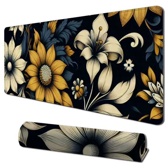 Flower Mouse Pad, Herb Plant Rectangular Laptop Mousepad for Desk Computer Gaming Office Small Cute Floral Portable Green Desk Pad Non-Slip Wireless Mouse Mat Washable Desk Decor Accessories