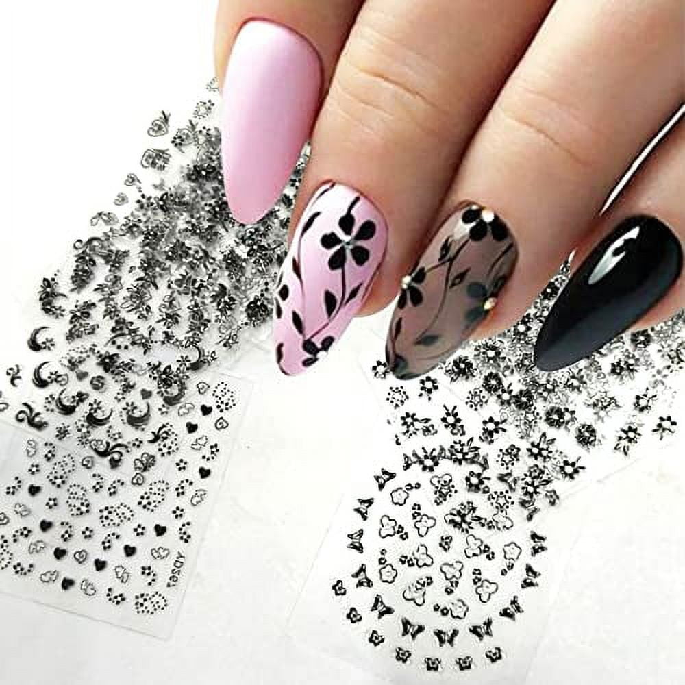 MAYCREATE 30 Sheets 3D Nail Art Sticker Self-Adhesive, Nail Art Glitter  Flakes Butterfly Heart Design Nail Decals Stickers Flower Slices, Nair  Charms for Women DIY Nail Art Salon Accessories at Rs 412.00 |
