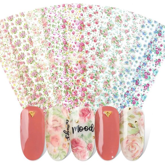 Flower Nail Foil Nails Art Design Stickers Decals Lace Nail Art Flowers Holographic Foils Paper Starry Sky Star Transfer Foil Nail Wraps for DIY Nails Decoration - 10 Sheets