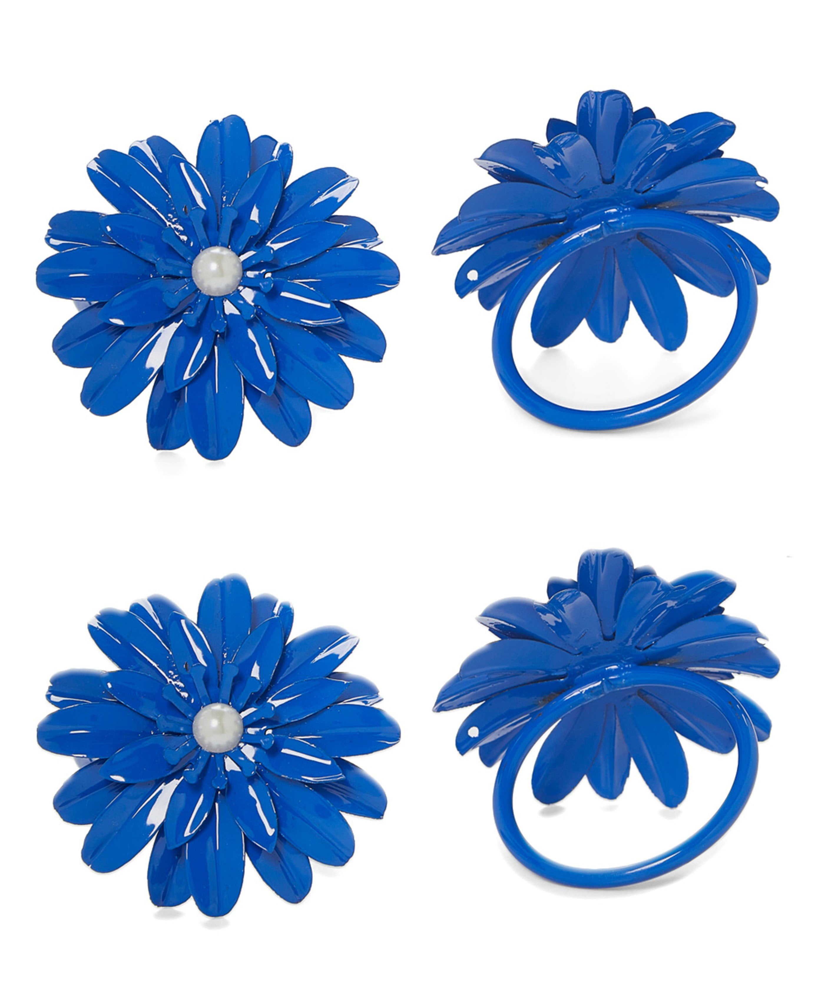 Blue Pearl Hand-Painted Iron Flower Napkin Rings Set of 12