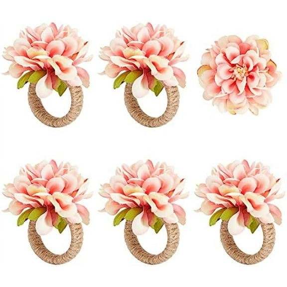 Flower Napkin Rings Set of 6 Orange Artificial Napkin Rings Floral Napkin Holder Rings Burlap Cord Napkin Buckle
