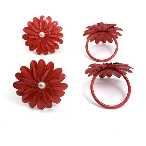 Flower Napkin Rings Set of 8 (Red Pearl)