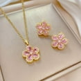 thumbnail image 1 of Flower Necklace & Earrings Set for Women - Rhinestone Heart Pendant, 3 Color Options (Pink/Blue/White), Alloy with Stainless Steel Chain, 45cm+5cm, Valentine's Day Gift, Party Jewelry Set, 1 of 7