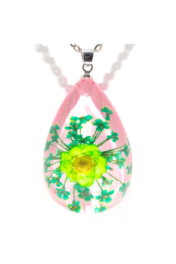 Flower Necklace Orb Bea Green-Pink