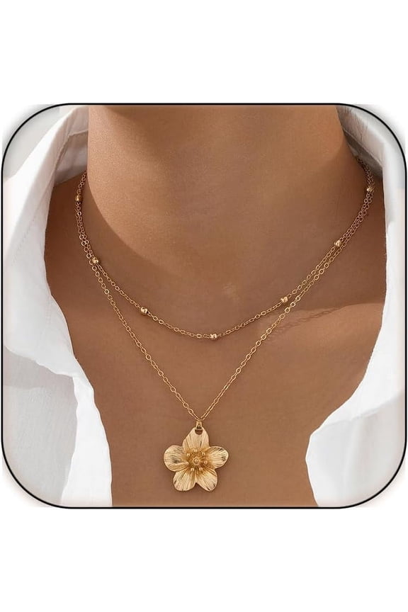 Flower Necklace for Women Flower Layered Necklaces Trendy Statement Necklace Floral