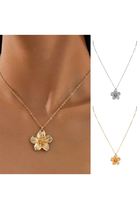 Flower Necklace for Women Metal Flower Pendant Necklace Hypoallergenic Jewelry for Weddings Birthday Anniversary