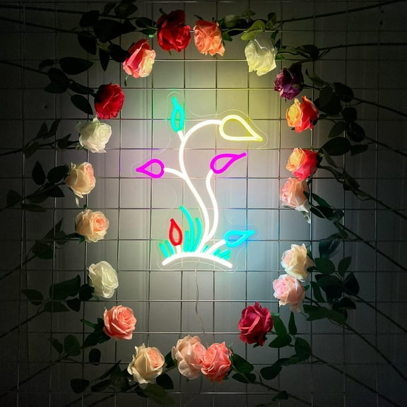 Flower Neon Sign Flower LED Light Signs Retro LED Signs Flower Shaped Neon Sign for Bedroom Home Wall Decor Birthday Wedding Party Decorations Kid's Gifts