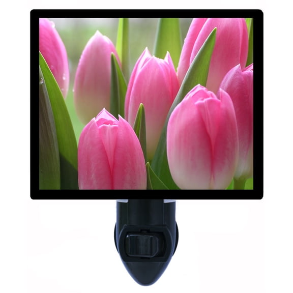Night Light - Pink Tulips. | Flower Theme, Includes Free Switchable Insert, 4W Bulb, E12 Base