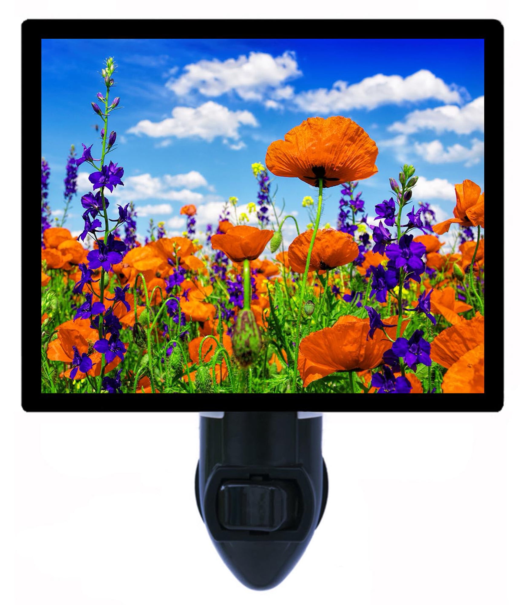 Night Light - Poppies in Meadow. | Flower Theme, Includes Free Switchable Insert, 4W Bulb, E12 Base