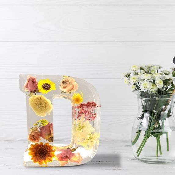 Flower Night Light Unique Decor, Usupdd Resin Alphabet Night Lamp for Bedroom, Warm Glow Letter Home Decorative Gift for Living Room