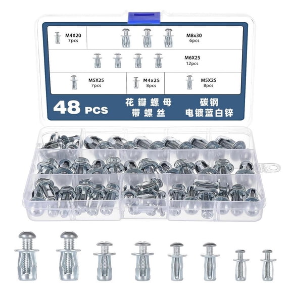 Flower Nuts Screws, Button Rivet Nuts Set M4 M5 M6 M8 Flower Nuts Bolts for Furniture Assembly and DIY Projects