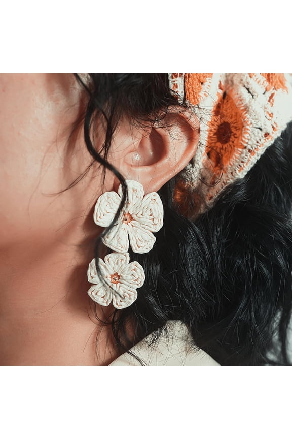 Flower Op Earrings Floral Raffia Earrings Boho Statement Dangle Earrings Trendy Cute Summer Jewelry For Women[Z4711]