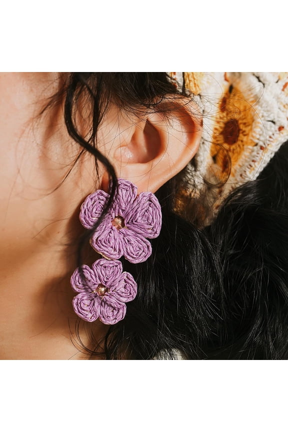 Flower Op Earrings Floral Raffia Earrings Boho Statement Dangle Earrings Trendy Cute Summer Jewelry For Women[Z4716]