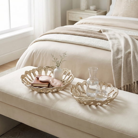 Flower Openwork Decorative Bowls - Stylish Coffee Table, Centerpiece Table Display, and Kitchen Counter Accent - Use as Trinket Dish, Candy Bowl, or Modern Home Decor Accents - Set of 2, 3", Gold