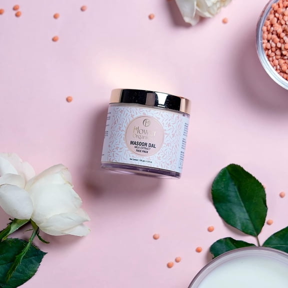 Flower Organics Masoor Dal & Milk Skin | Brightening, Exfoliating, Blackhead & Whitehead Removal Face Pack | Face pack For Men & Women (120ml)