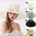 thumbnail image 1 of Flower Organza Hat Derby Party Wide Brim Church Hats Foldable Fashion Sunshade Hat Summer Beach Floral Tea Flower Wedding Hat, 1 of 4