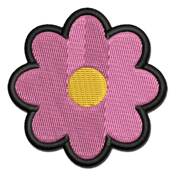 Flower Outline Applique Multi-Color Embroidered Hook & Loop Patch - 2.0 Inch Mini