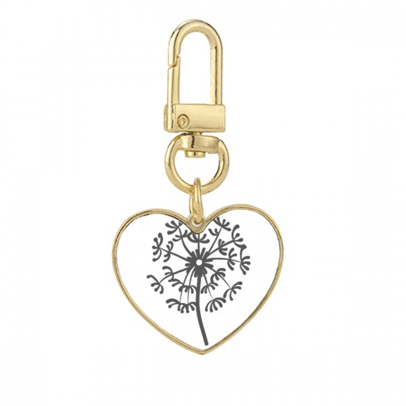 Flower Outline Dandelion Gold Heart Keychain Metal Keyring Holder