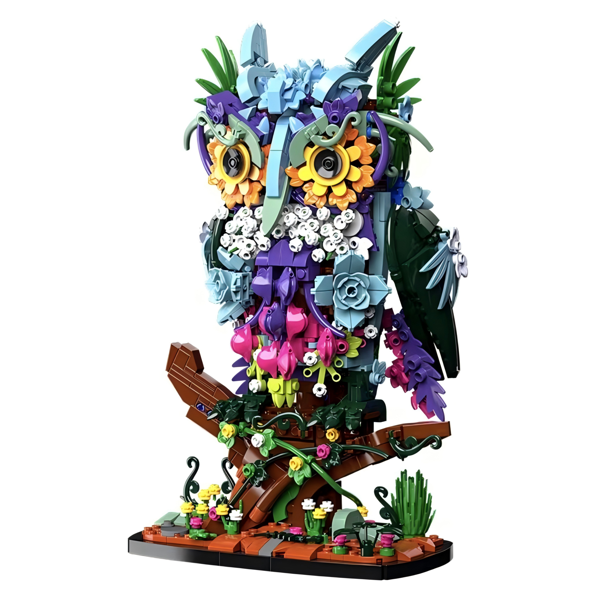 Flower Owl Building Set, Creative Floral Animal Model Kit for Display, Home Office Table Centerpiece Decor (1358 Pcs)