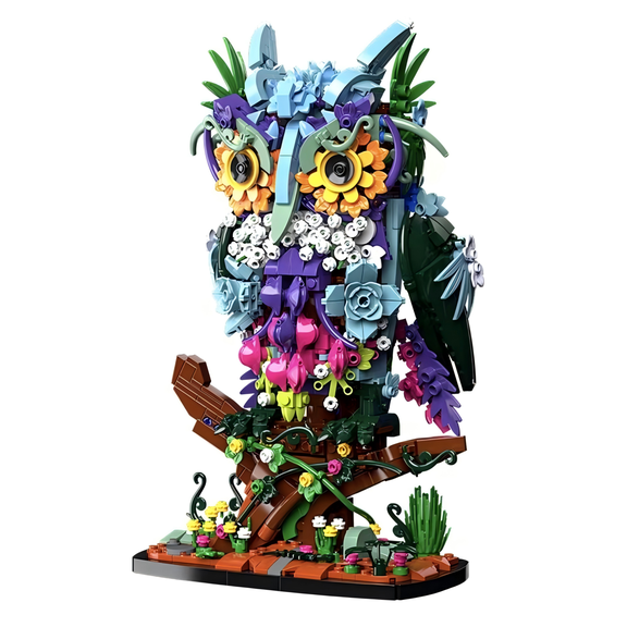 Flower Owl Building Set, Creative Floral Animal Model Kit for Display, Home Office Table Centerpiece Decor (1358 Pcs)