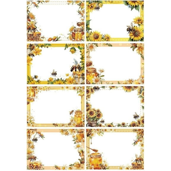 Flower PVC Waterproof Blank Label Stickers Writable Adhesive Label Rectangle Bees Sticker: 85x60mm 8pcs/sheet