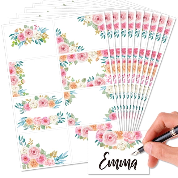 Flower PVC Waterproof Blank Label Stickers Writable Adhesive Label Rectangle June Rose Sticker: 85x60mm 8pcs/sheet diy