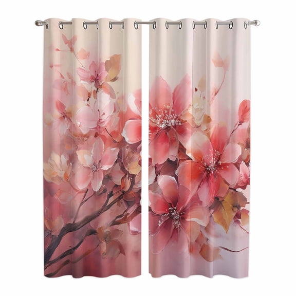Flower Painted, Abstract Blush Pink Watercolor Kitchen Curtains 84 Inch Length, Grommet Top Bedroom Living Room Curtains, Light Filtering Cafe Curtain Drapes 2 Panels Set 84''x84''