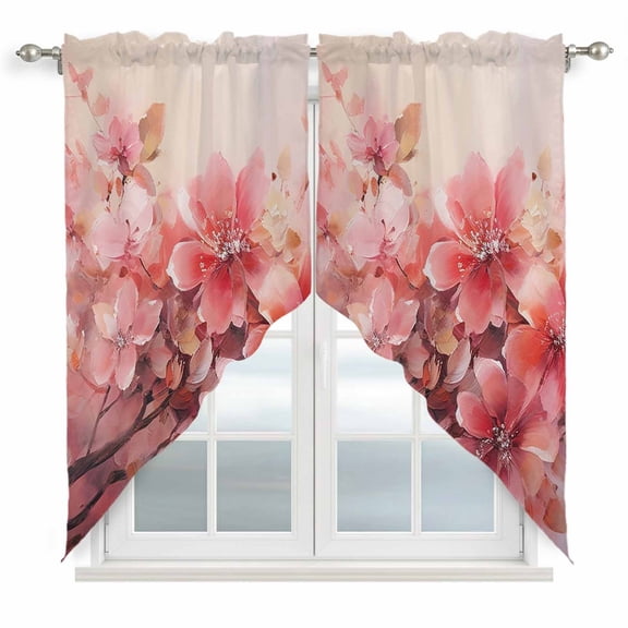 Flower Painted, Abstract Blush Pink Watercolor Kitchen Window Curtains, Swag Curtains Valance for Bedroom Living Room Bathroom, Rod Pocket Window Treatment Curtain Block Drapes 2 Panels 28"x36"