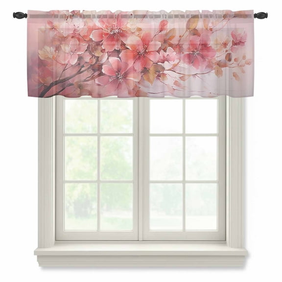 Flower Painted, Abstract Blush Pink Watercolor Valance Curtains for Kitchen/Living Room/Bathroom/Bedroom Window, Rod Pocket Small Topper Half Short Window Curtains Voile Sheer Scarf, 42"x12"