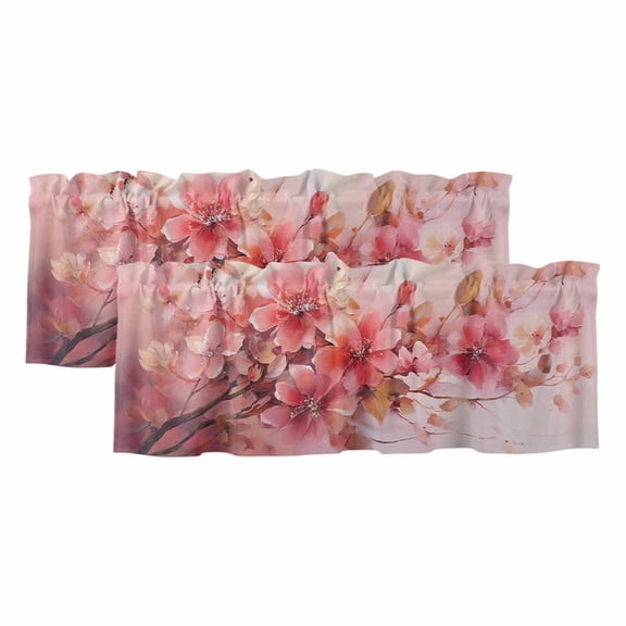 Flower Painted, Abstract Blush Pink Watercolor Valances for Windows, Light Filtering Kitchen Curtains, Rod Pocket Window Valance Curtains for Living Room Bedroom, 60" W x 18" L, 2 Panels