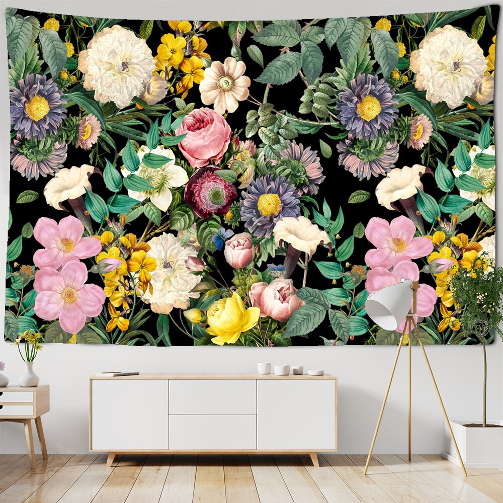 Flower Painting Botanical Tapestry Wall Hanging Chart Hippie Bohemian