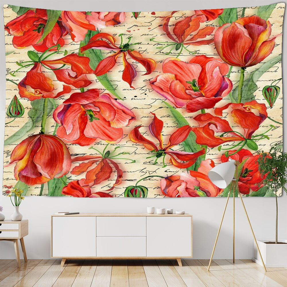 Flower Painting Botanical Tapestry Wall Hanging Chart Hippie Bohemian