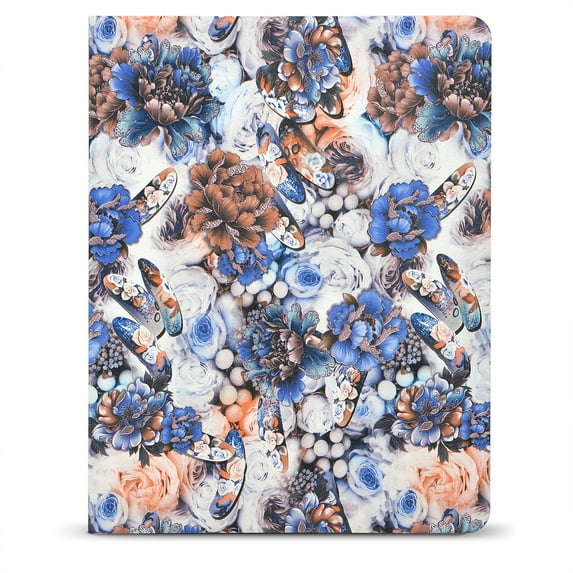Flower Painting PU Leather Padfolio Ring Binder with Color File Folders, Organizer Portfolio File Folder with 3-Ring Binder and Clipboard