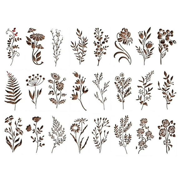 Flower Painting Stencil Set 24 Pieces Reusable Diy Art Templates For Craft Projects Home Decor 28X18X0.3Cm