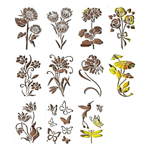 Flower Painting Stencils Reusable Garden Fence Floral Stencil Set For Diy Decoration Wood Wall Hedge Patterns 11 Pieces Large Size 11 X 7.1 Inches Craft Template For Home Art Projects 0.34