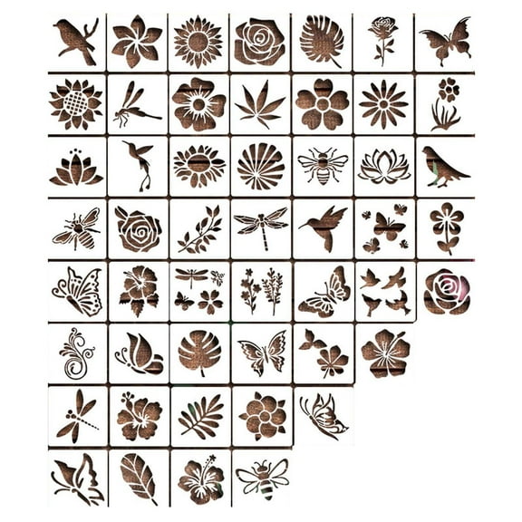 Flower Painting Stencils Reusable Garden Fence Floral Stencil Set For Diy Decoration Wood Wall Hedge Patterns 50 Pieces Large Size 3.94 X 3.94 Inches Craft Template For Home Art Projects 0