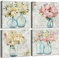 thumbnail image 1 of Flower Painting Wall Art Bedroom Watercolor Mason Jar Floral Retro Abstract Pictures 4 Panel Canvas Wall Decor Printed Art Framed for Home Decor Kitchen Bathroom Decorations Ready to Hang, 1 of 6